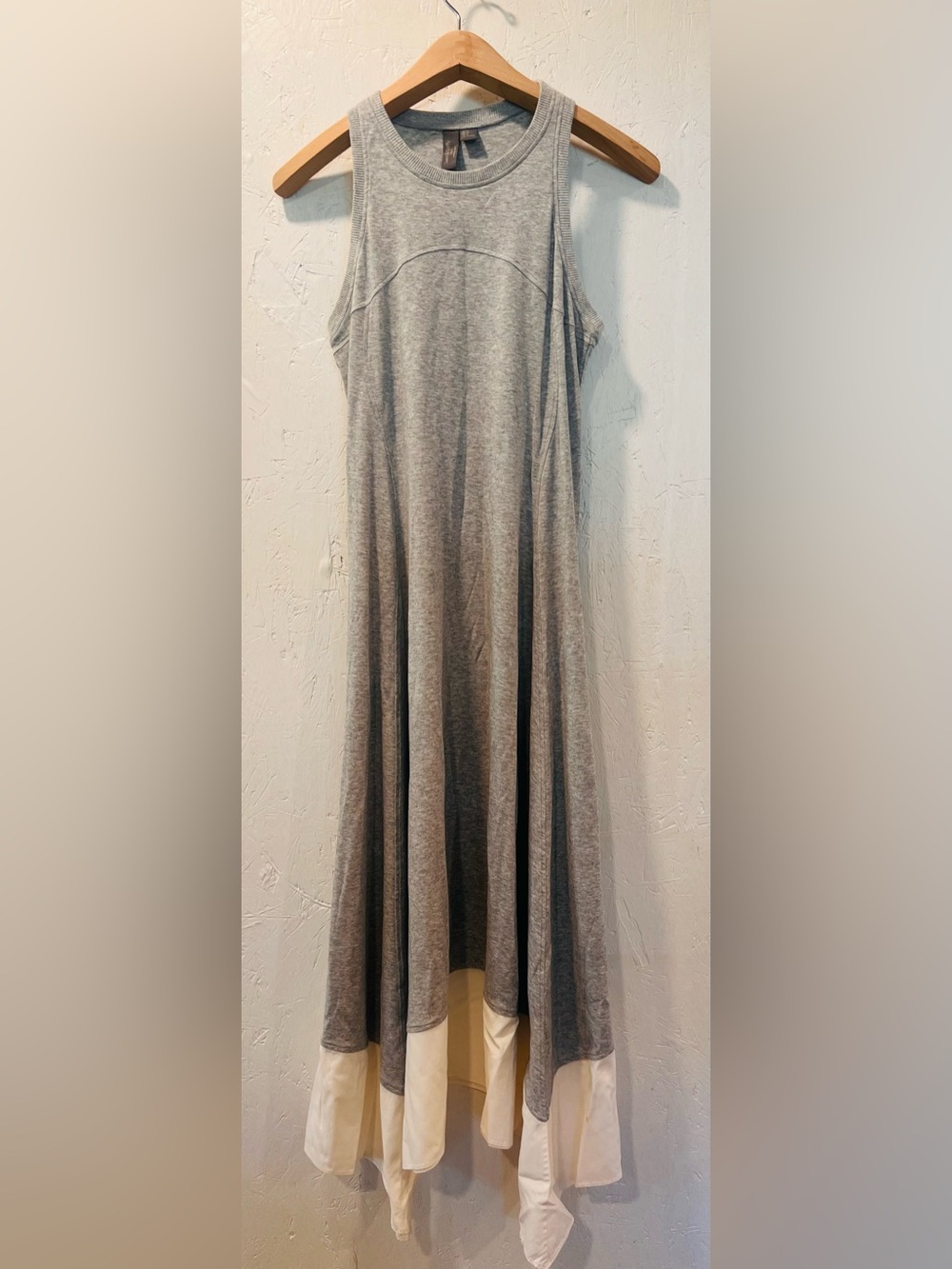 Sweaty Betty Grey Maxi Dress with Flowing Drape and Cutout Back.